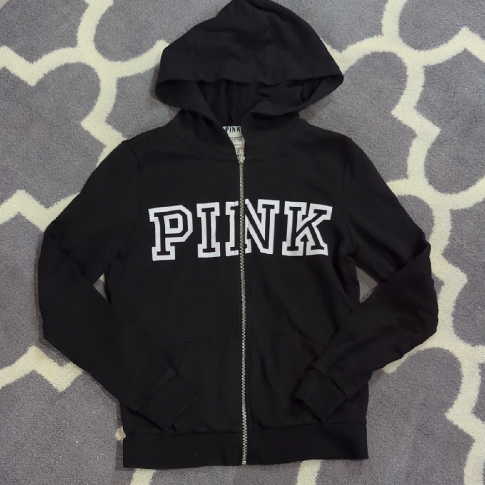 PINK Victoria's Secret Black Zip-Up Jacket, Junior Girls Or XS Women's, EUC